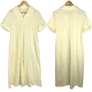Vintage Diamond Tea Pale Yellow Butterfly Zip Housecoat Small